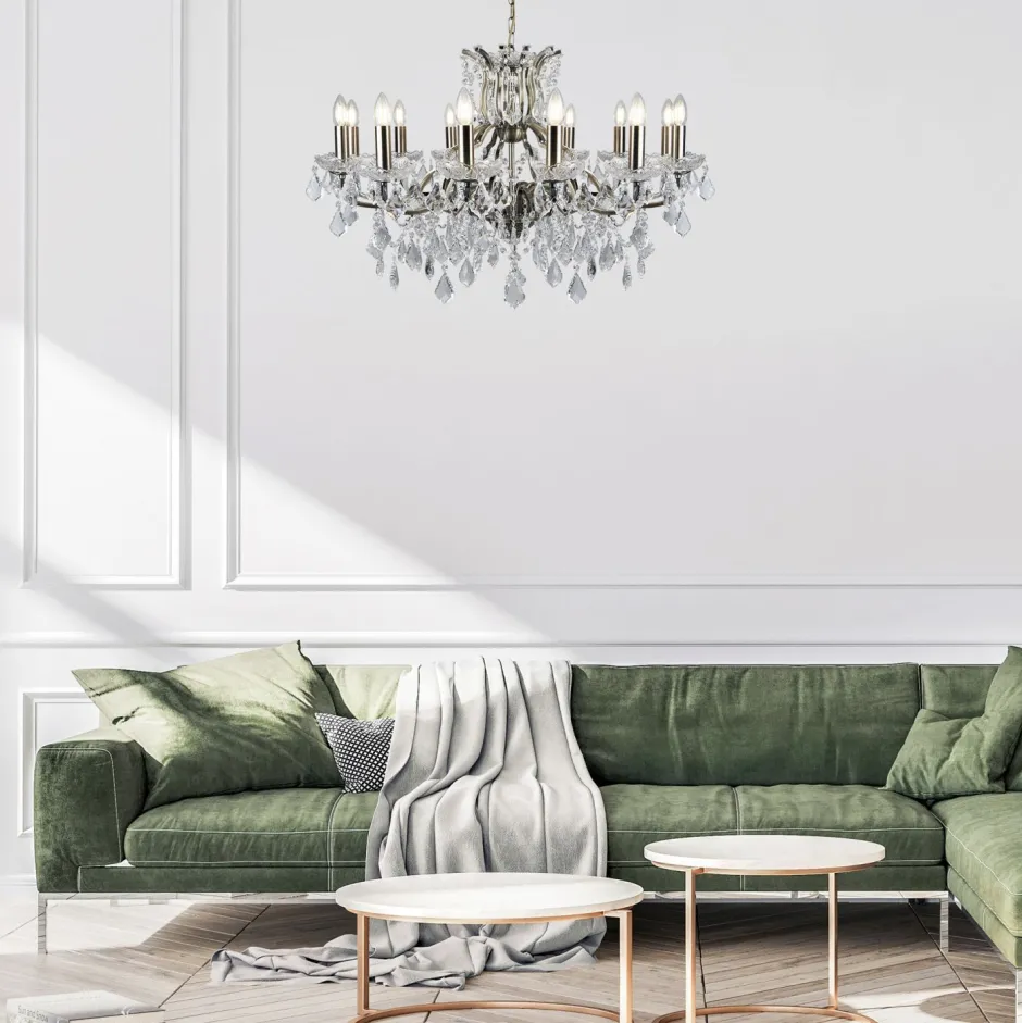 Searchlight Lüster Kristall Ø 88 cm groß Messing Antik 12x E14< Hängelampen|Esszimmer Lampen