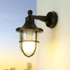 Lido Maritime Außenlampe Schwarz antik IP64 E27 Riffelglas Messing< Rustikale Lampen|Metall Lampen