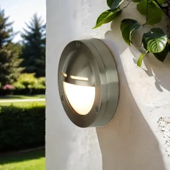 Lido Maritime Außenleuchte Messing in Nickel Ø14cm AGIA< Außenwandleuchten|Rustikale Lampen