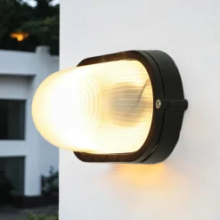 Rustikale Lampen|Maritime Lampen*Lido Maritime Außenwandleuchte IP44 B:21cm Schwarz Weiß E27