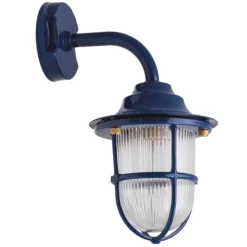 Lido Maritime Wandleuchte außen Messing Glas H: 31 cm IP64 Blau< Außenwandleuchten|Messinglampen