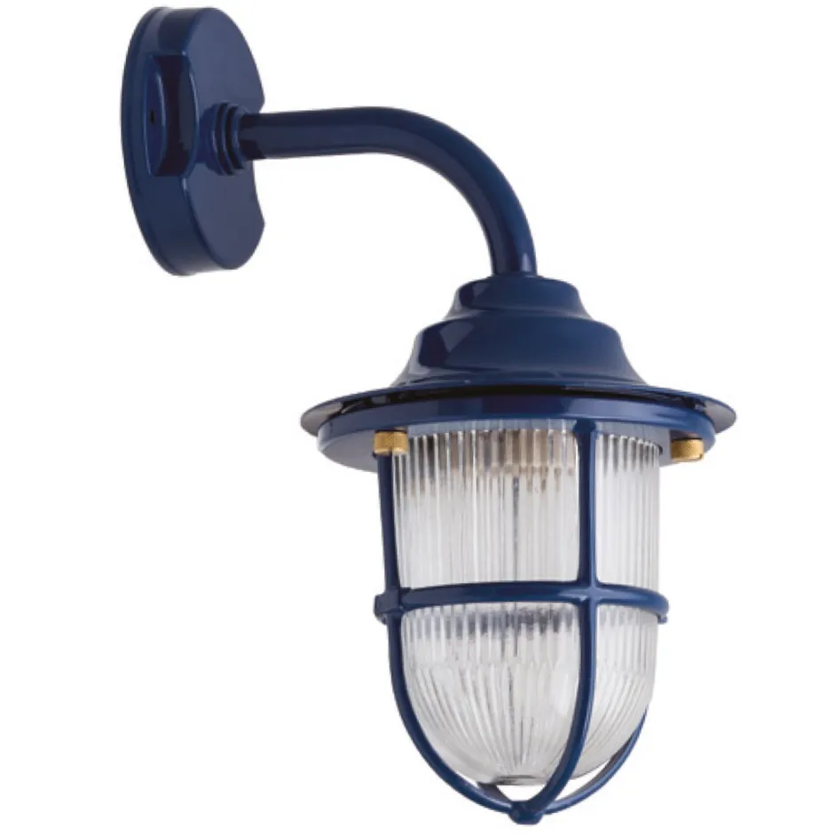 Lido Maritime Wandleuchte außen Messing Glas H: 31 cm IP64 Blau< Außenwandleuchten|Messinglampen