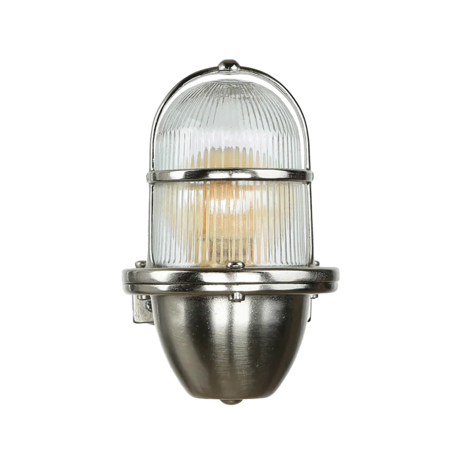 Außenwandleuchten|Rustikale Lampen*Lido Massive Wandleuchte Außen in Nickel Messing Glas