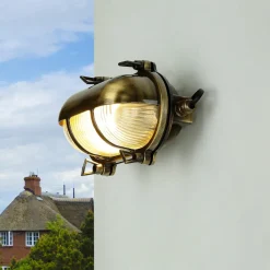 Rustikale Lampen|Metall Lampen*Lido Messing Schiffsleuchte oval IP64 Maritim Riffelglas