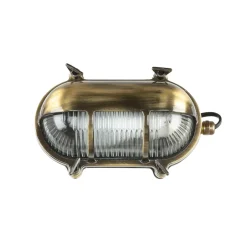 Rustikale Lampen|Metall Lampen*Lido Messing Schiffsleuchte oval IP64 Maritim Riffelglas