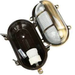 Rustikale Lampen|Metall Lampen*Lido Messing Schiffsleuchte oval IP64 Maritim Riffelglas