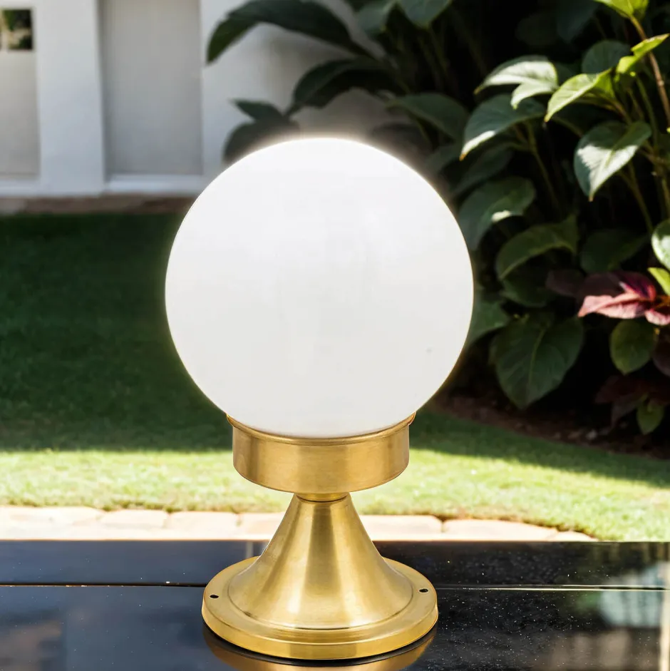 Messinglampen|Metall Lampen*Lido Messing Sockelleuchte Kugel Schirm H:25cm Ø15cm