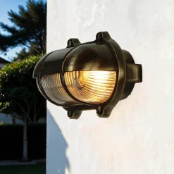 Rustikale Lampen|Metall Lampen*Lido Messing Wandleuchte oval IP64 Maritim außen