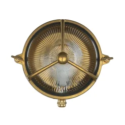 Lido Messing Wandleuchte rund IP64 Riffelglas Bullauge< Außenwandleuchten|Rustikale Lampen