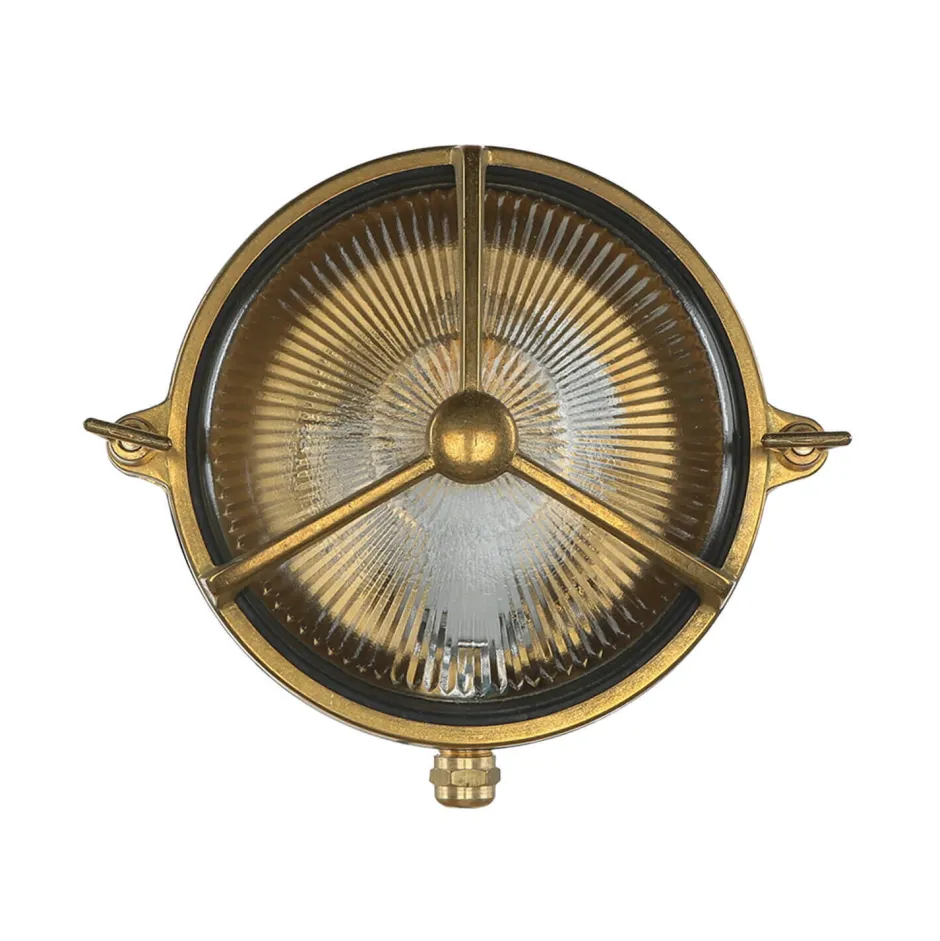 Lido Messing Wandleuchte rund IP64 Riffelglas Bullauge< Außenwandleuchten|Rustikale Lampen