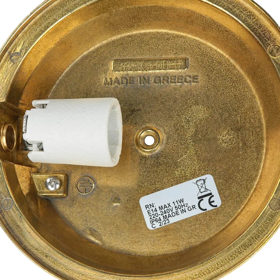 Lido Messing Wandleuchte rund IP64 Riffelglas Bullauge< Außenwandleuchten|Rustikale Lampen