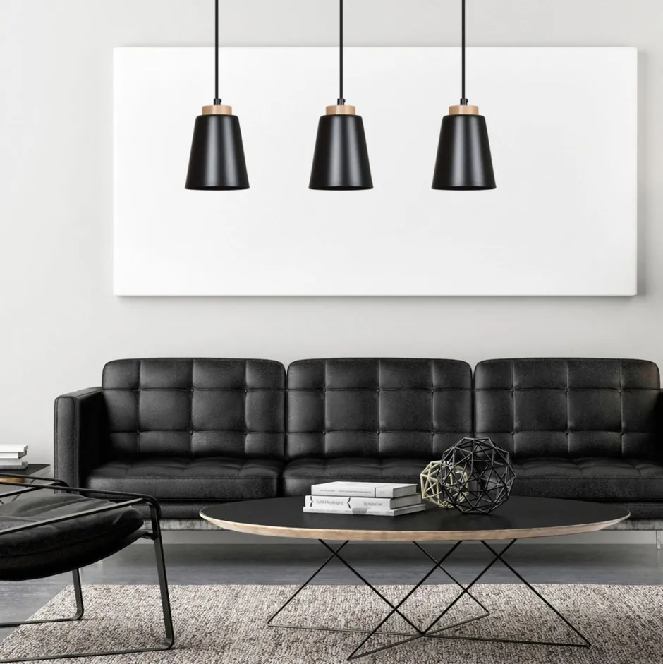 Emibig Metall Hängelampe Schwarz Metall Holz Esstisch< Wohnzimmerlampen|Skandinavische Lampen