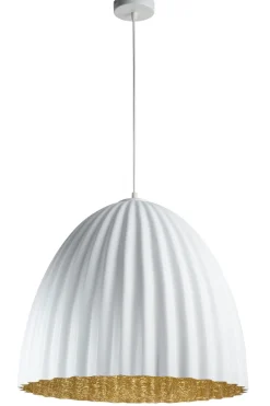 Sigma Metall Pendelleuchte Gold Weiß Loft E27 geriffelt< Wohnzimmerlampen|Esszimmer Lampen