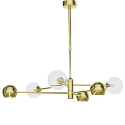 Jupiter Moderne Deckenlampe Metall Glas in Gold 6-flmg L:94 cm< Deckenleuchten|Bürolampen