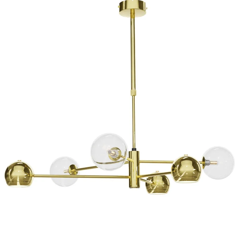 Jupiter Moderne Deckenlampe Metall Glas in Gold 6-flmg L:94 cm< Deckenleuchten|Bürolampen