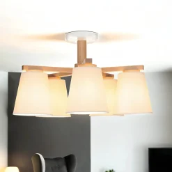 Deckenleuchten|Flurlampen*Lamkur Moderne Deckenleuchte Holz 5xE27 Skandinavisch