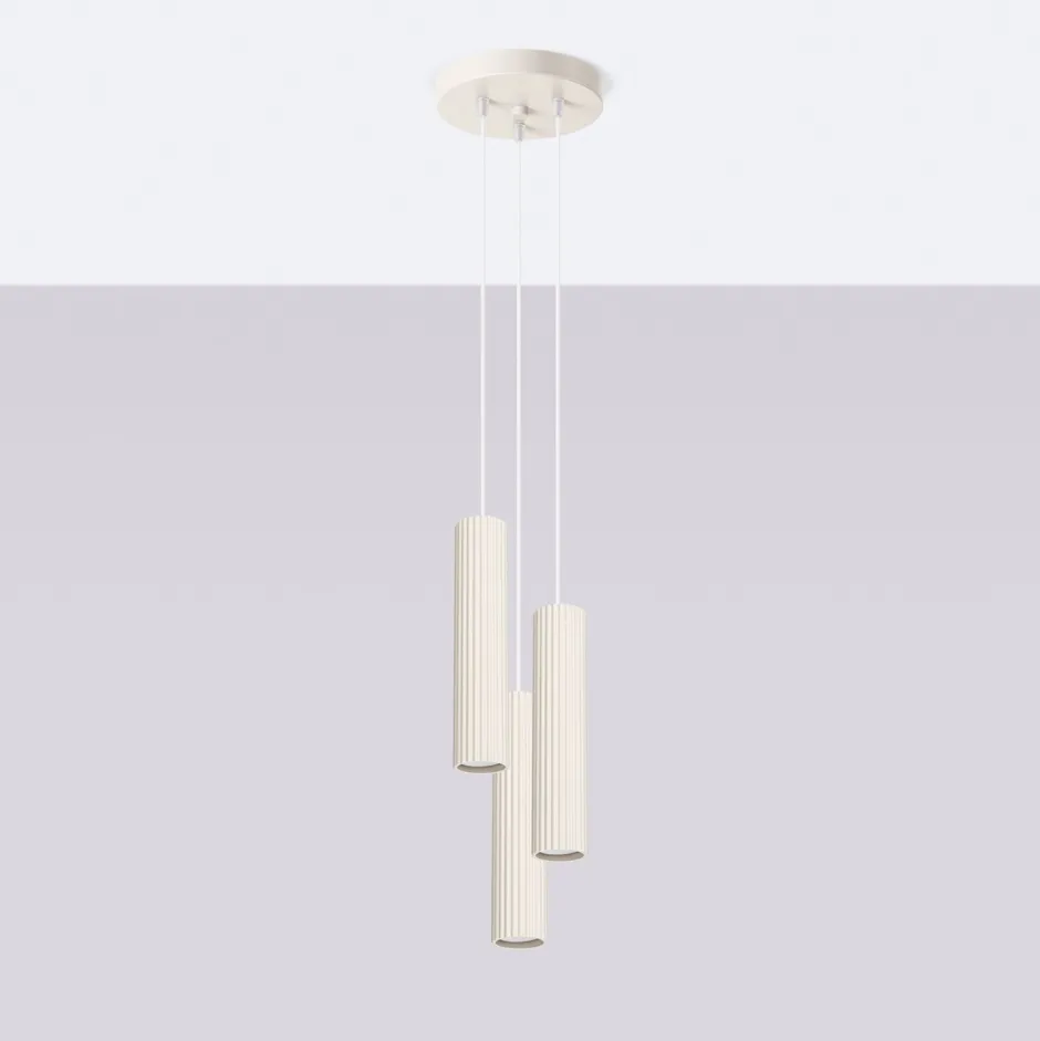 Hängelampen|Bürolampen*Sollux Moderne Hängelampe in Creme 3-flammig GU10 schmal Ø 19,5 cm