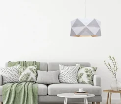 Belis Moderne Hängeleuchte Stoff blendarm E27 L:70 Weiß Beige< Hängelampen|Bürolampen