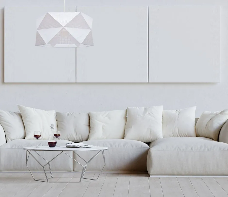 Belis Moderne Pendelleuchte Stoff blendarm E27 L:70 Weiß Gold< Hängelampen|Bürolampen