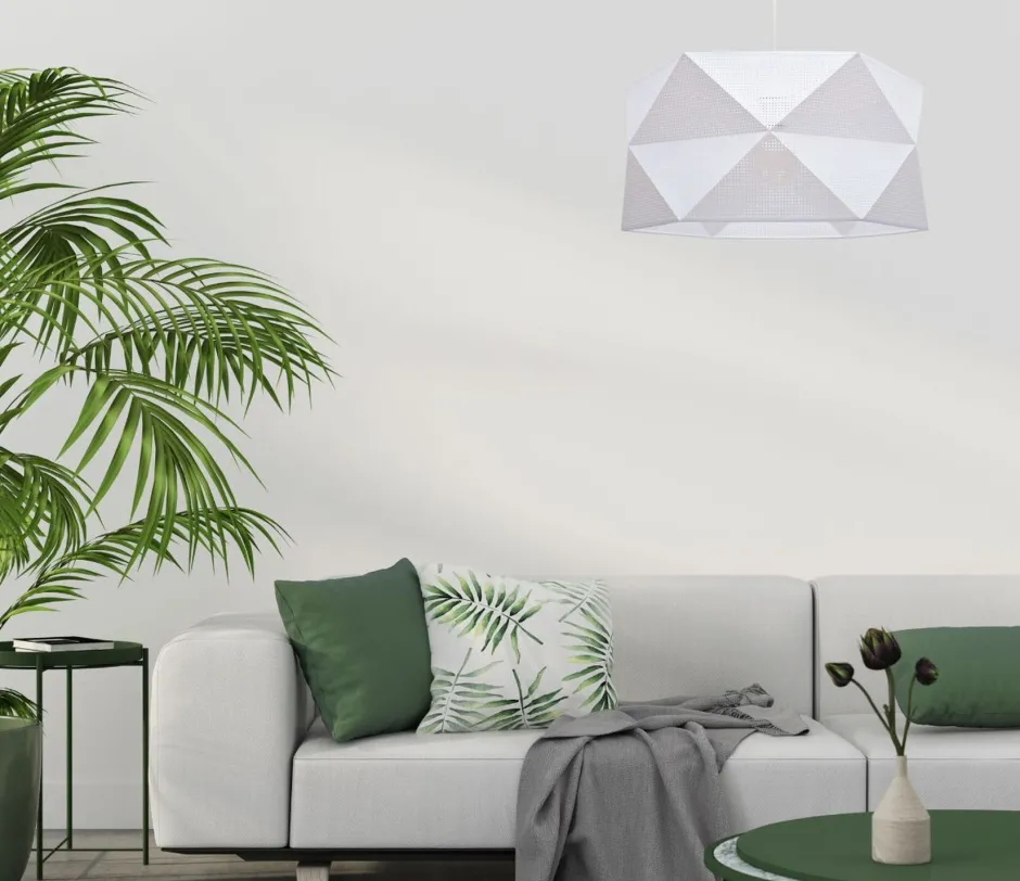 Belis Moderne Pendelleuchte Stoff blendarm E27 L:70 Weiß Gold< Hängelampen|Bürolampen