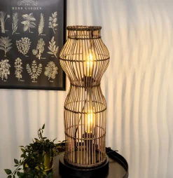 Eco-Light Moderne Stehlampe Bambus Natur Schwarz E27 60 cm 2-flmg< Wohnzimmerlampen|Metall Lampen