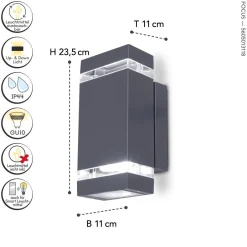 Moderne Außenleuchten|Außenwandleuchten*Eco-Light Moderne Wandlampe Up Down Anthrazit IP44 GU10 B:11 cm