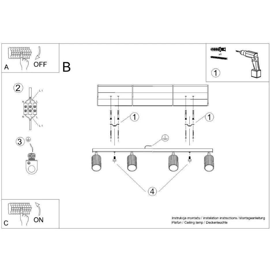 Sollux Moderner Deckenstrahler 4-flammig GU10 B: 81 cm in Creme< Flurlampen|Wohnzimmerlampen