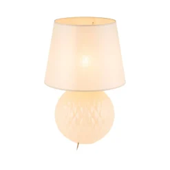 TK Lighting Nachttischlampe Glas Stoff 60 cm Klassisch E27 Ecru Beige< Tischlampen|Schlafzimmer Lampen