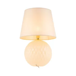TK Lighting Nachttischlampe Glas Stoff 60 cm Klassisch E27 Ecru Beige< Tischlampen|Schlafzimmer Lampen