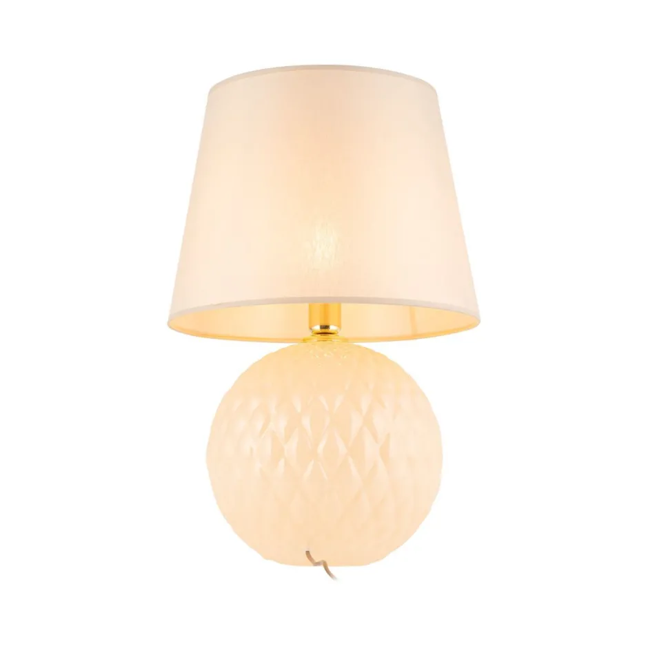 TK Lighting Nachttischlampe Glas Stoff 60 cm Klassisch E27 Ecru Beige< Tischlampen|Schlafzimmer Lampen