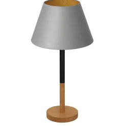 Tischlampen|Schlafzimmer Lampen*Luminex Nachttischlampe Grau Natur Gold Stoff Holz 56 cm E27