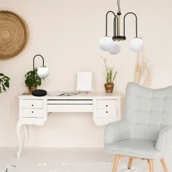 Tischlampen|Messinglampen*Luminex Nachttischlampe Metall Glas 52 cm Schwarz Weiß Messing