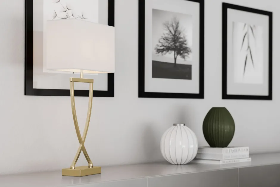 Wohnzimmerlampen|Schlafzimmer Lampen*By Rydéns Nachttischlampe Metall Stoff 52 cm Chrom Weiß E27