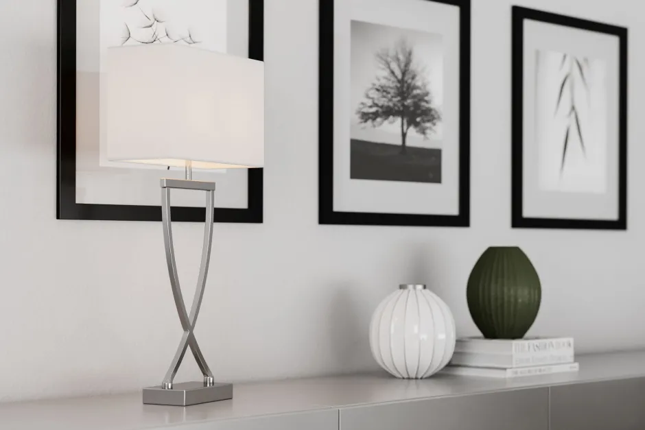 Wohnzimmerlampen|Schlafzimmer Lampen*By Rydéns Nachttischlampe Metall Stoff 52 cm Chrom Weiß E27