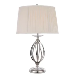 Tischlampen|Schlafzimmer Lampen*Elstead Nachttischlampe mit Stoff Schirm 56,5cm in Nickel Creme