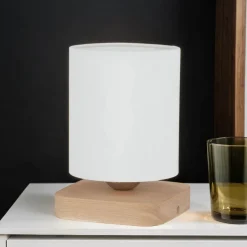 Spot Light Nachttischlampe Modern Stoff Holz E27 20cm klein< Stofflampen|Holzlampen