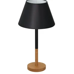 Tischlampen|Schlafzimmer Lampen*Luminex Nachttischlampe Schwarz Natur Weiß Stoff Holz 56 cm E27