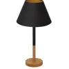 Luminex Nachttischlampe Schwarz Natur Gold Stoff Holz 56 cm E27< Tischlampen|Schlafzimmer Lampen