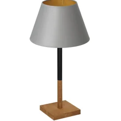 Tischlampen|Schlafzimmer Lampen*Luminex Nachttischlampe Stoff Holz Grau Natur Gold 56 cm E27