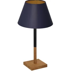 Tischlampen|Schlafzimmer Lampen*Luminex Nachttischlampe Stoff Holz Blau Natur Gold 56 cm E27