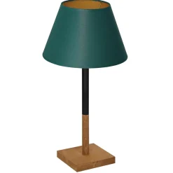 Luminex Nachttischlampe Stoff Holz Petrol Natur Gold 56 cm E27< Tischlampen|Schlafzimmer Lampen