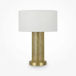 Maytoni Nachttischleuchte Edelstahl Stoff 47 cm in Gold Weiß< Tischlampen|Schlafzimmer Lampen