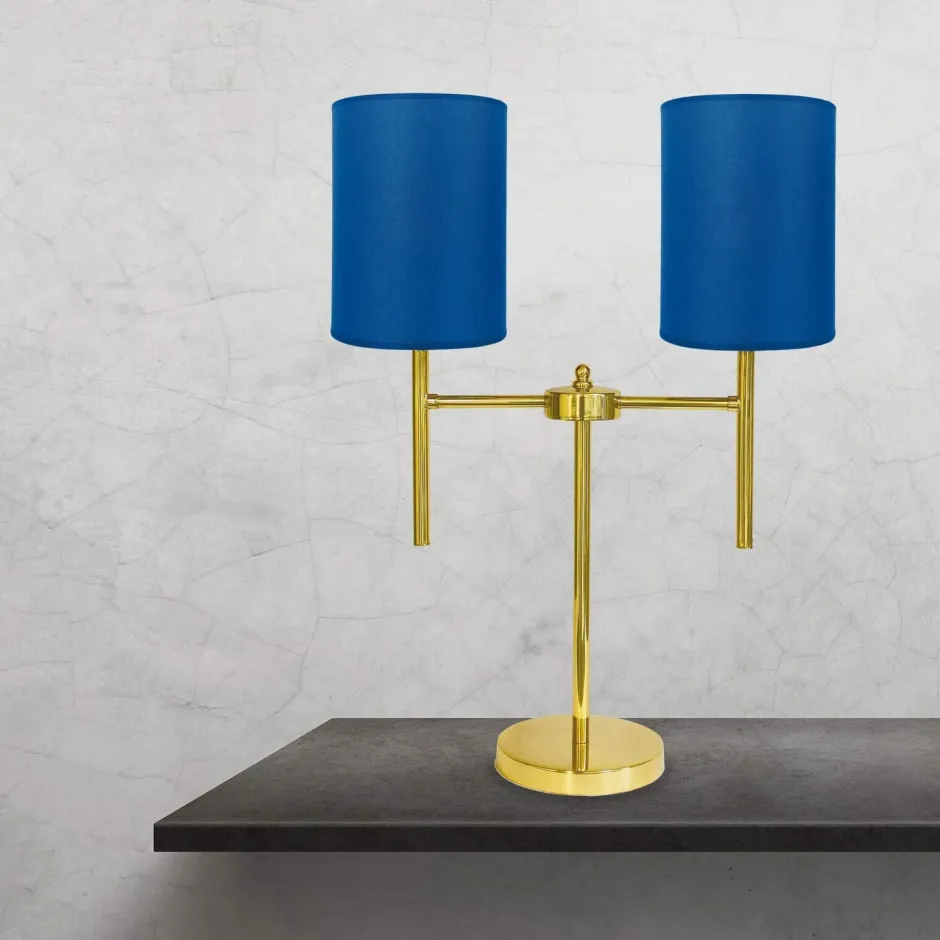 Tischlampen|Schlafzimmer Lampen*Giovanni Battista Nachttischleuchte 2-flammig E27 61,5 cm Stoff Messing