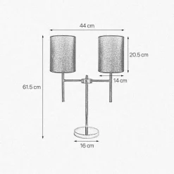 Tischlampen|Schlafzimmer Lampen*Giovanni Battista Nachttischleuchte 2-flammig E27 61,5 cm Stoff Messing