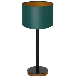 Tischlampen|Schlafzimmer Lampen*Luminex Nachttischleuchte Holz Stoff in Petrol Gold E27 56 cm