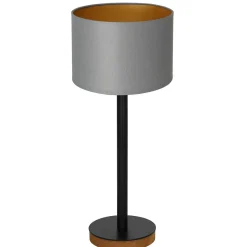 Luminex Nachttischleuchte Holz Stoff in Grau Gold E27 56 cm< Tischlampen|Schlafzimmer Lampen