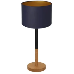 Luminex Nachttischleuchte Holz Stoff Schwarz Blau Gold 56 cm< Tischlampen|Schlafzimmer Lampen