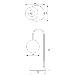 Luminex Nachttischleuchte Metall Glas E14 52 cm Schwarz Weiß< Tischlampen|Metall Lampen