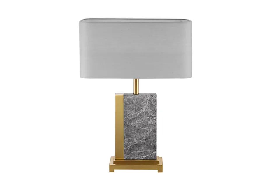 Invicta Interior Nachttischleuchte Stoff Marmor Stahl 65 cm in Gold Grau< Tischlampen|Schlafzimmer Lampen