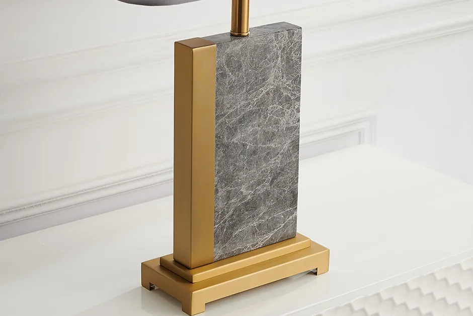 Invicta Interior Nachttischleuchte Stoff Marmor Stahl 65 cm in Gold Grau< Tischlampen|Schlafzimmer Lampen